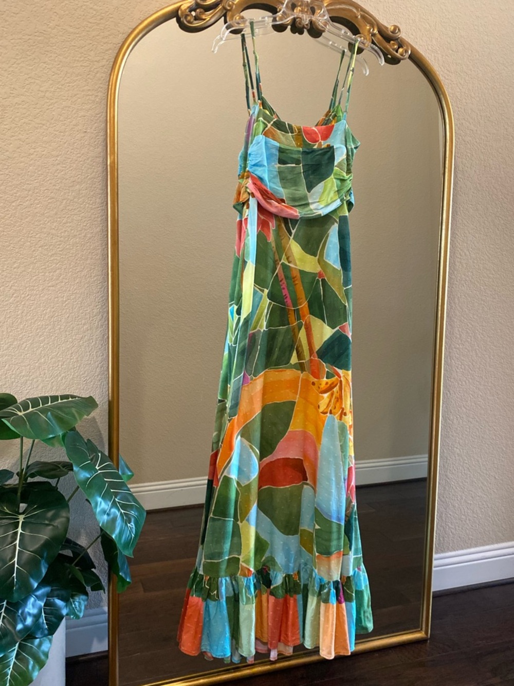 Farm Rio Printed Tropical Leaf Tie-Front Maxi Dress Size S - Picture 8 of 11